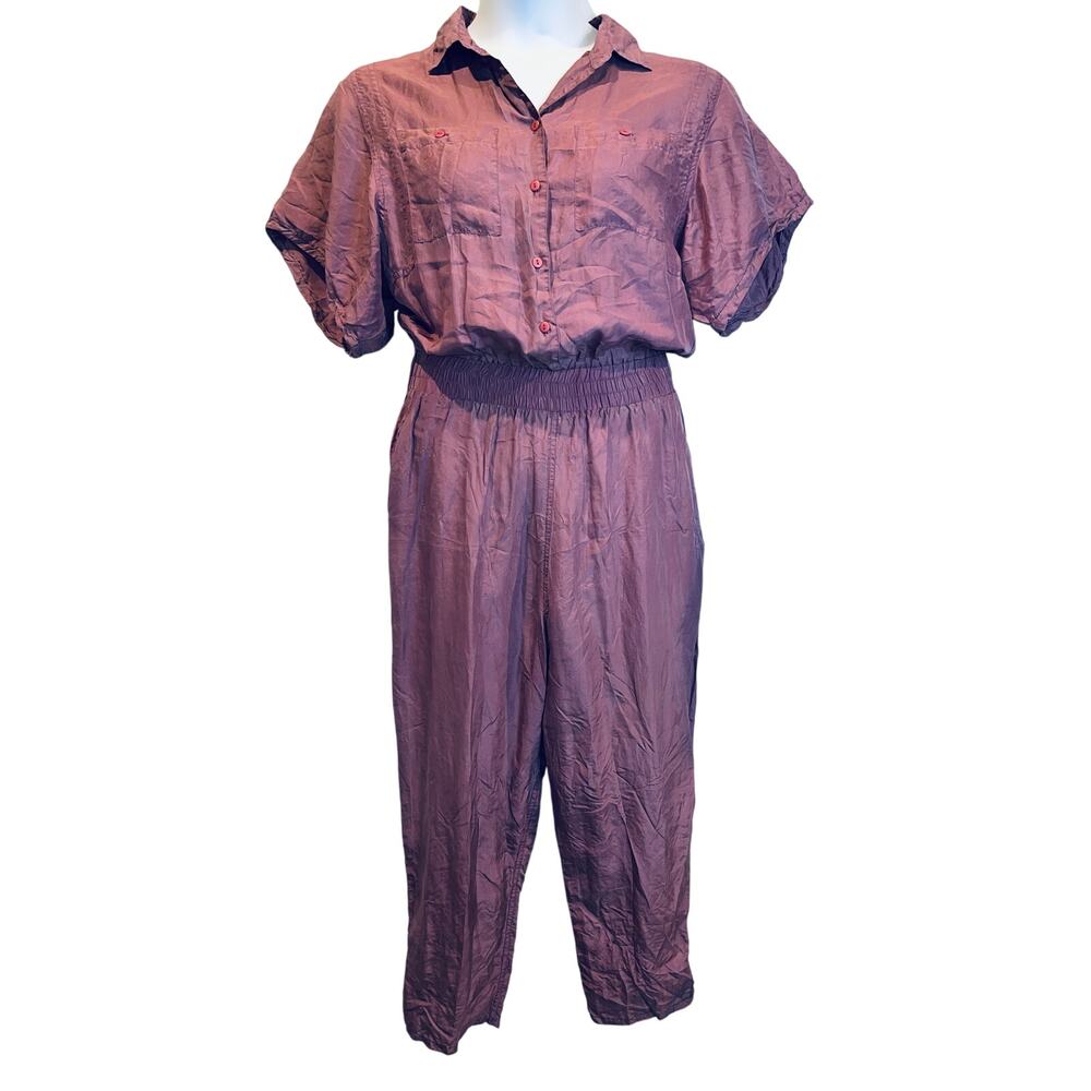 VINTAGE 80s VIVAI Fashion Washed Parachute Silk Jumpsuit Size Medium
